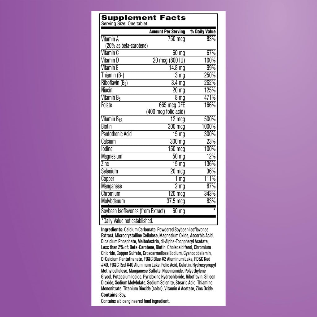 One A Day Women's Menopause Multivitamin, Menopause Support, 50 Count | Soy Isoflavones for hot flash support (3), Convenient daily tablet, For women 50+