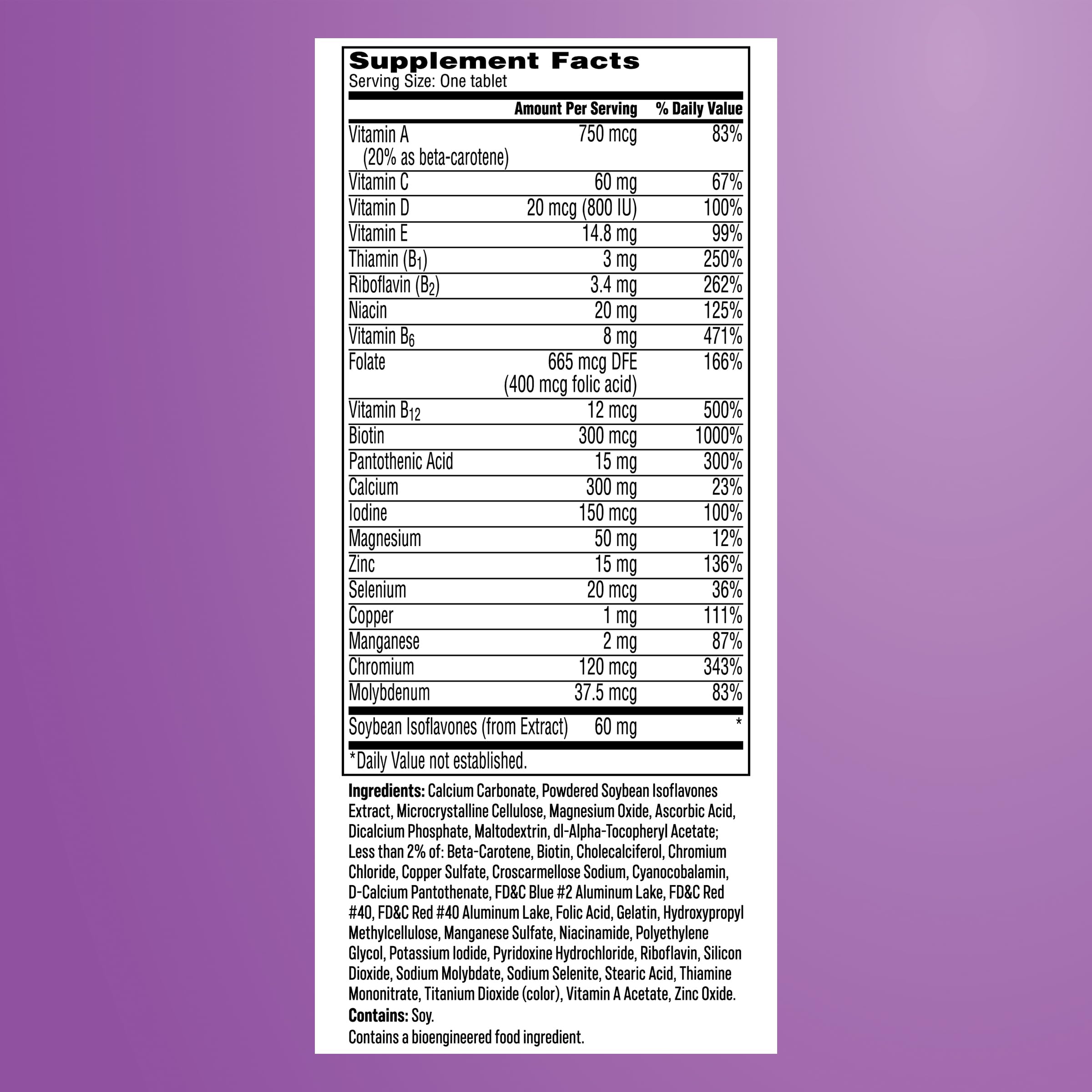 One A Day Women's Menopause Multivitamin, Menopause Support, 50 Count | Soy Isoflavones for hot flash support (3), Convenient daily tablet, For women 50+