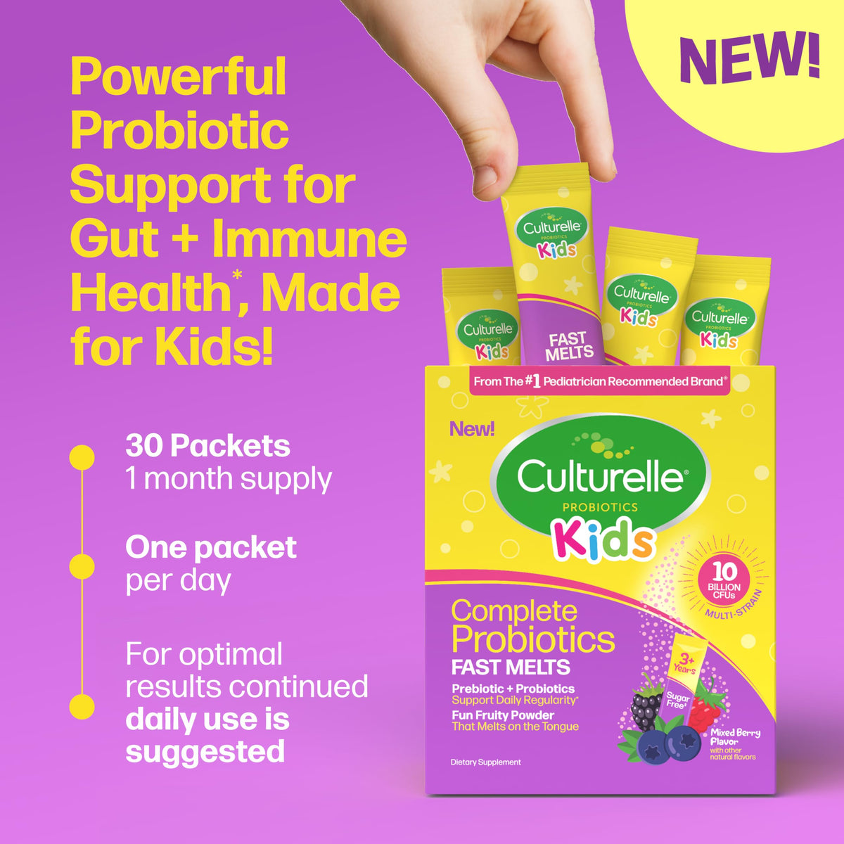 Culturelle Kids Complete Probiotic + Prebiotic Fast Melts, Ages 3+, 30 Ct
