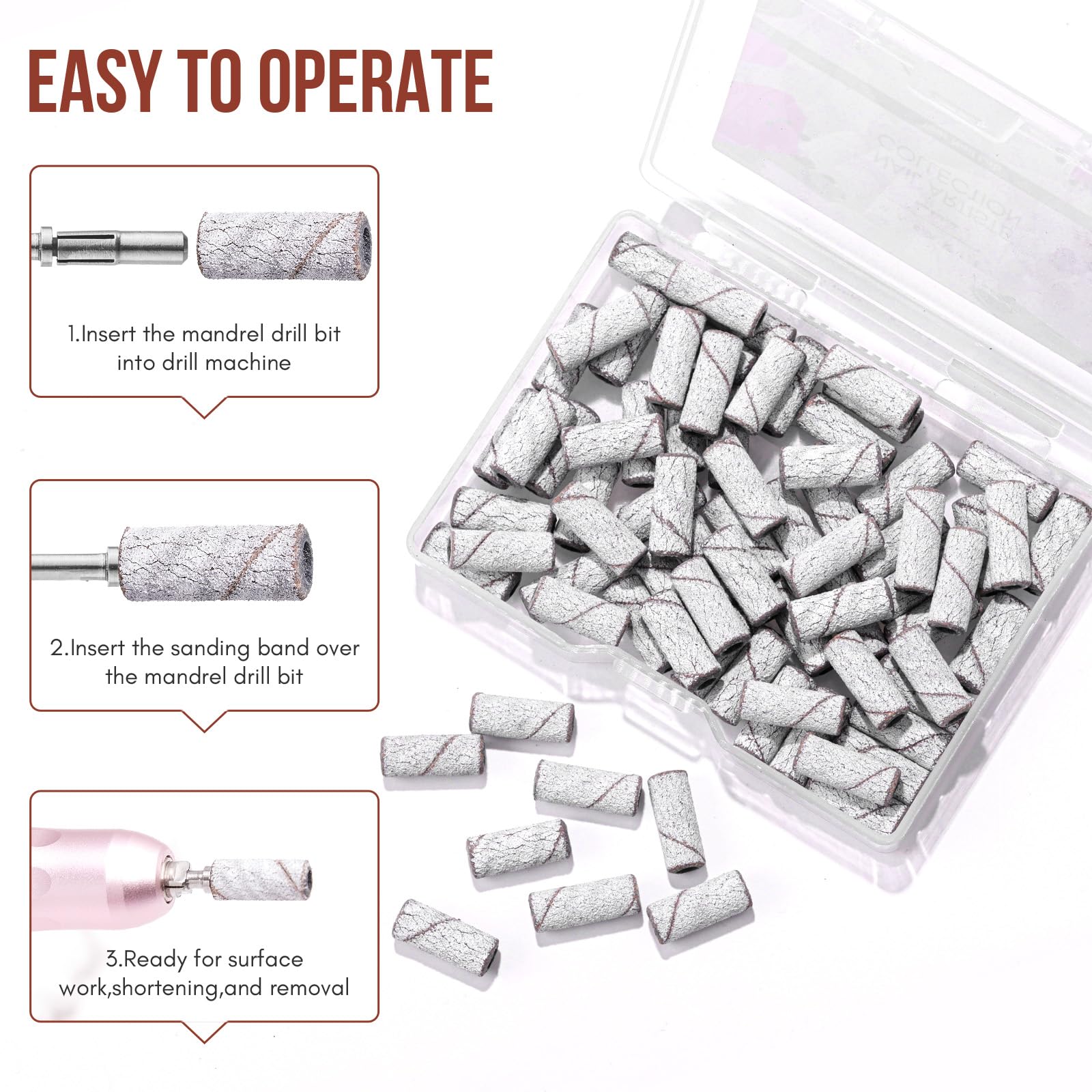 Makartt Sanding Bands for Nail Drill:50 Pcs Small Sanding (White, #180) | Nail Sanding Files with 2026 Upgrade Design 3.1mm Mandrel Bits,180 Medium Grits