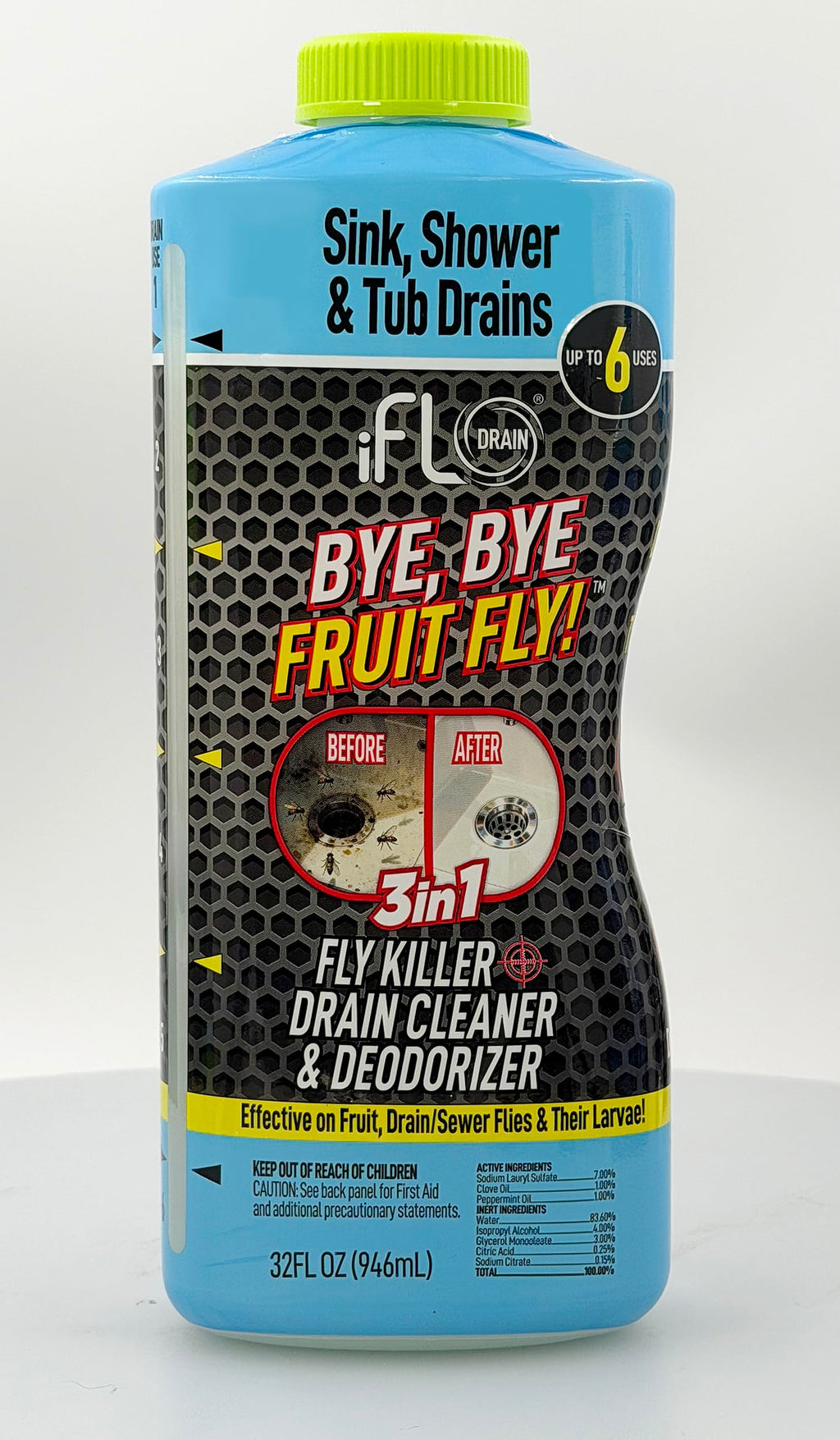 iFLO Bye Bye Fruit Fly Drain Cleaner & Eliminator, Mint Scent (1 Pack 32oz)