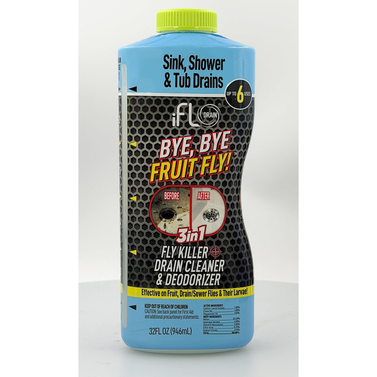 iFLO Bye Bye Fruit Fly Drain Cleaner & Eliminator, Mint Scent (1 Pack 32oz)