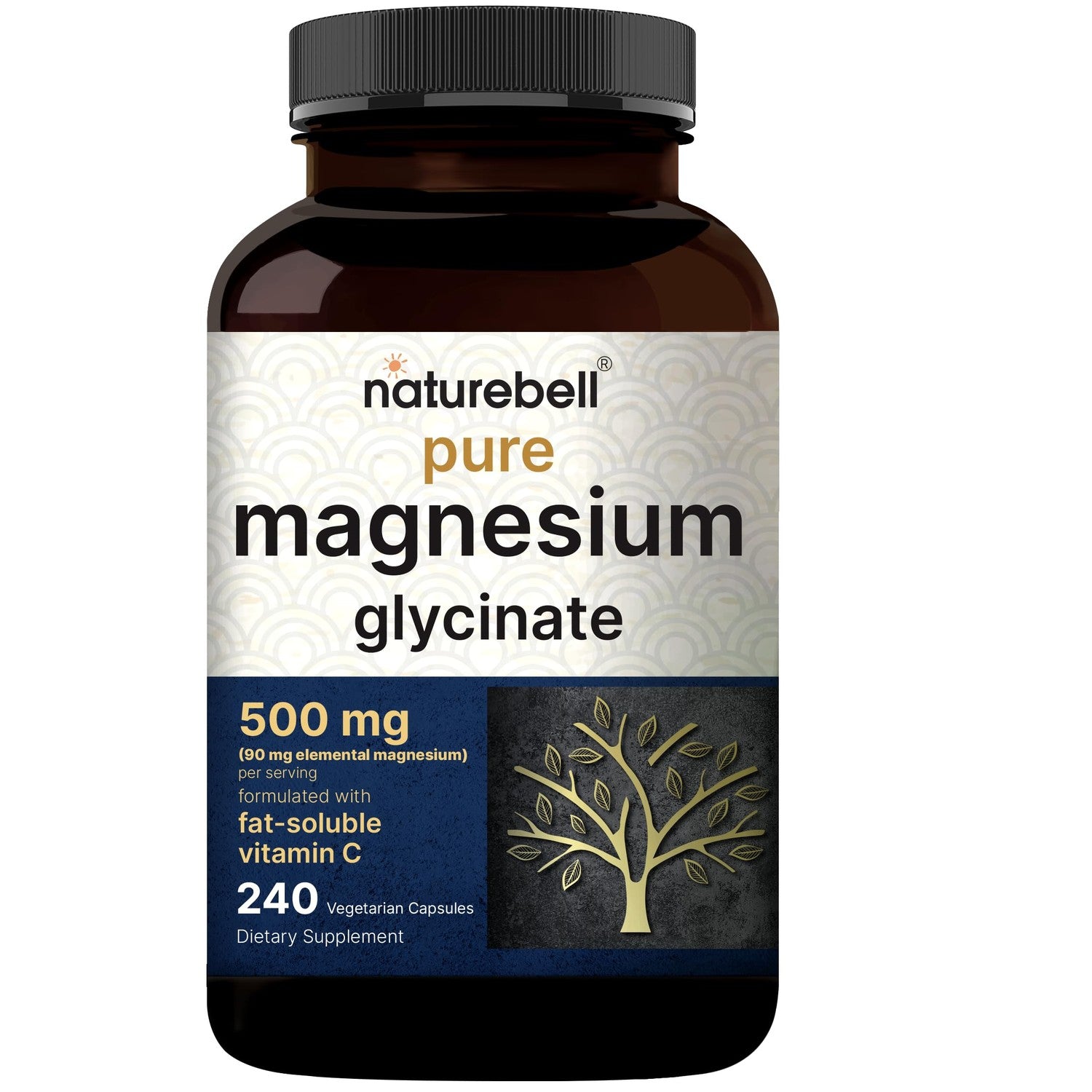 NatureBell Pure Magnesium Glycinate 500mg Per Serving, 240 Veggie Capsules | 100% Chelated & Purified Magnesium Supplement for Women & Men. 3rd Party Tested, Vegan Friendly, Non-GMO, Filler Free.