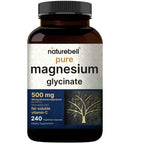 NatureBell Pure Magnesium Glycinate 500mg Per Serving, 240 Veggie Capsules | 100% Chelated & Purified Magnesium Supplement for Women & Men. 3rd Party Tested, Vegan Friendly, Non-GMO, Filler Free.