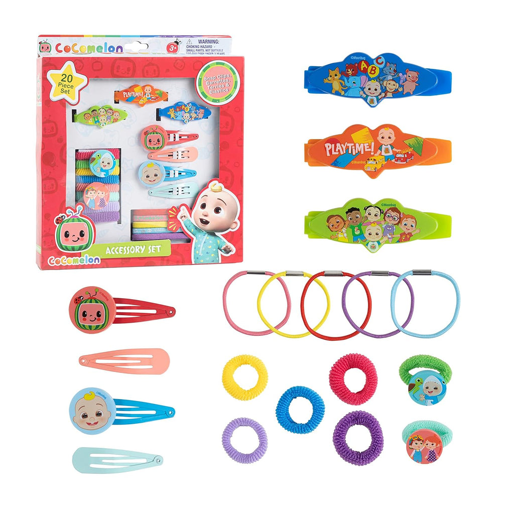 Buy now Luv Her CoComelon Girls 20 Piece Accessory Set with 3 Barrettes, 4 Snap Hair Clips, 5 Elastics and 8 Terry Ponies - Ages 3+ at indiglob india