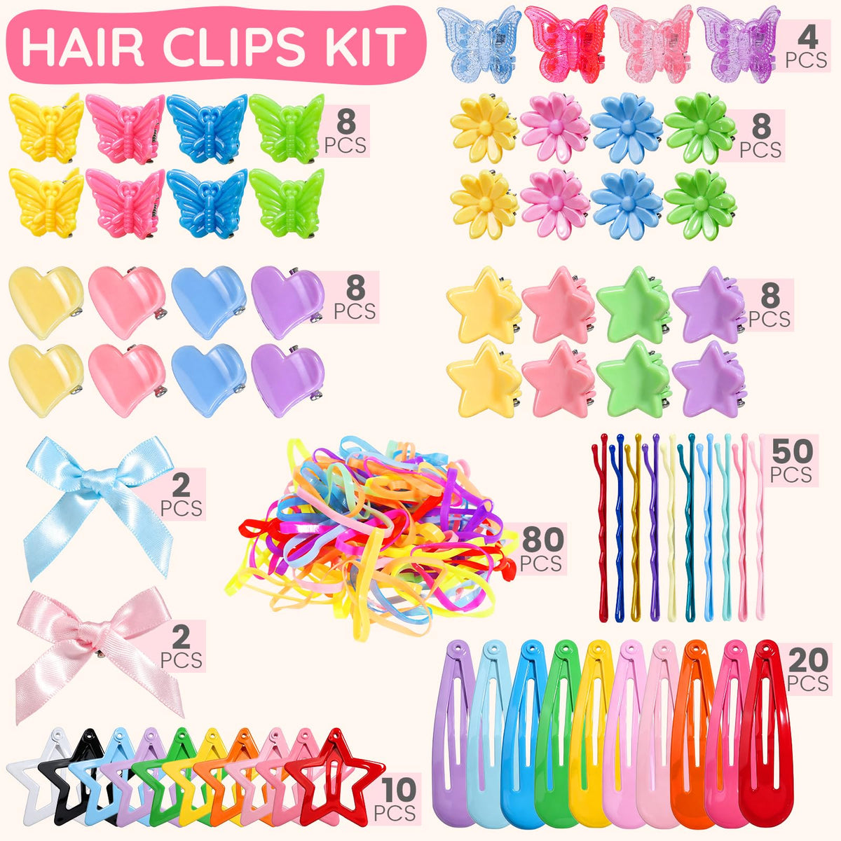 Teenitor Hair Accessories for Girls 193pcs Hair Clips for Girls Toddler Hair Accessories, Mini Girls Hair Clips, Small Claw Clips Bobby Pins and Hair Ties