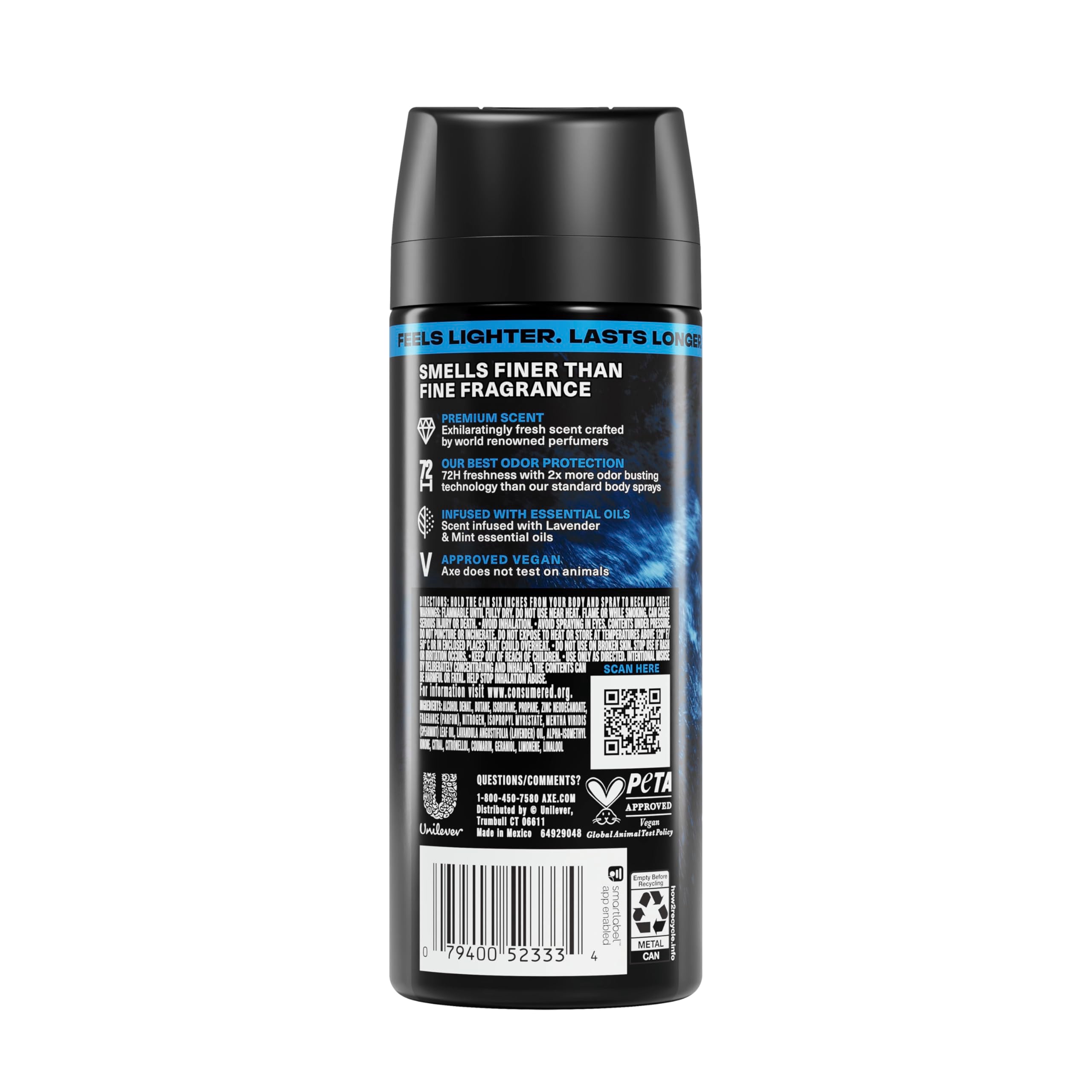 AXE Fine Fragrance Collection Body Spray Blue Lavender Freshness 2.9 oz | For nights out, Helps stay fresh & confident, With odor defense, Blue Lavender