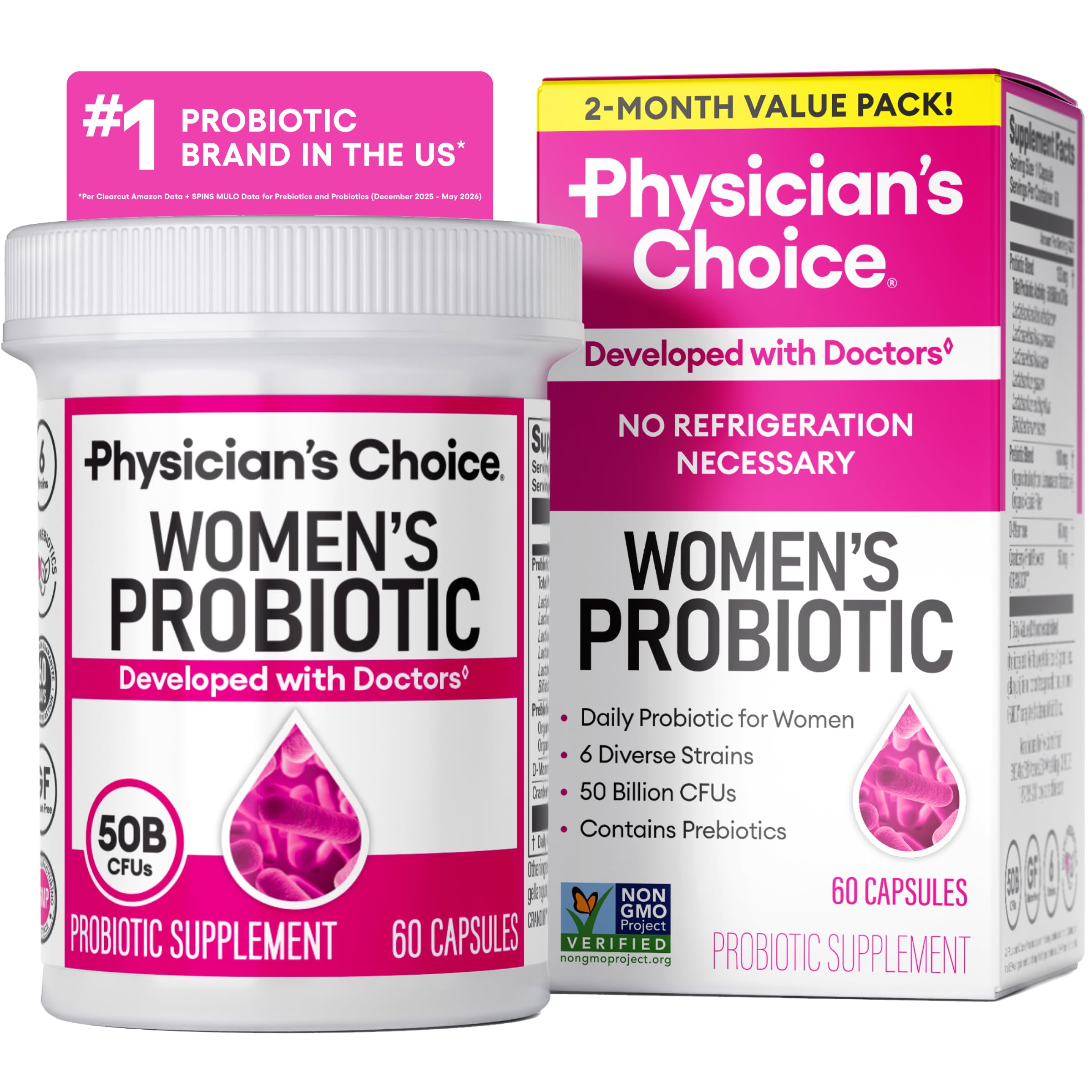 Physician's CHOICE Probiotics for Women - PH Balance, Digestive, UT, & Feminine Health - 50 Billion CFU - 6 Unique Strains for Her - Organic Prebiotics, Cranberry Extract+ - Women Probiotic - 30 CT