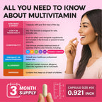 Multivitamin for Women 47in1 - B-Complex, Biotin, D3 & K2, Iron - 90 Caps | Womens Multivitamin - Whole Foods | Hair Growth Support | Digestion & Metabolism - Bioavailable & Gentle on Stomach - 1/Day