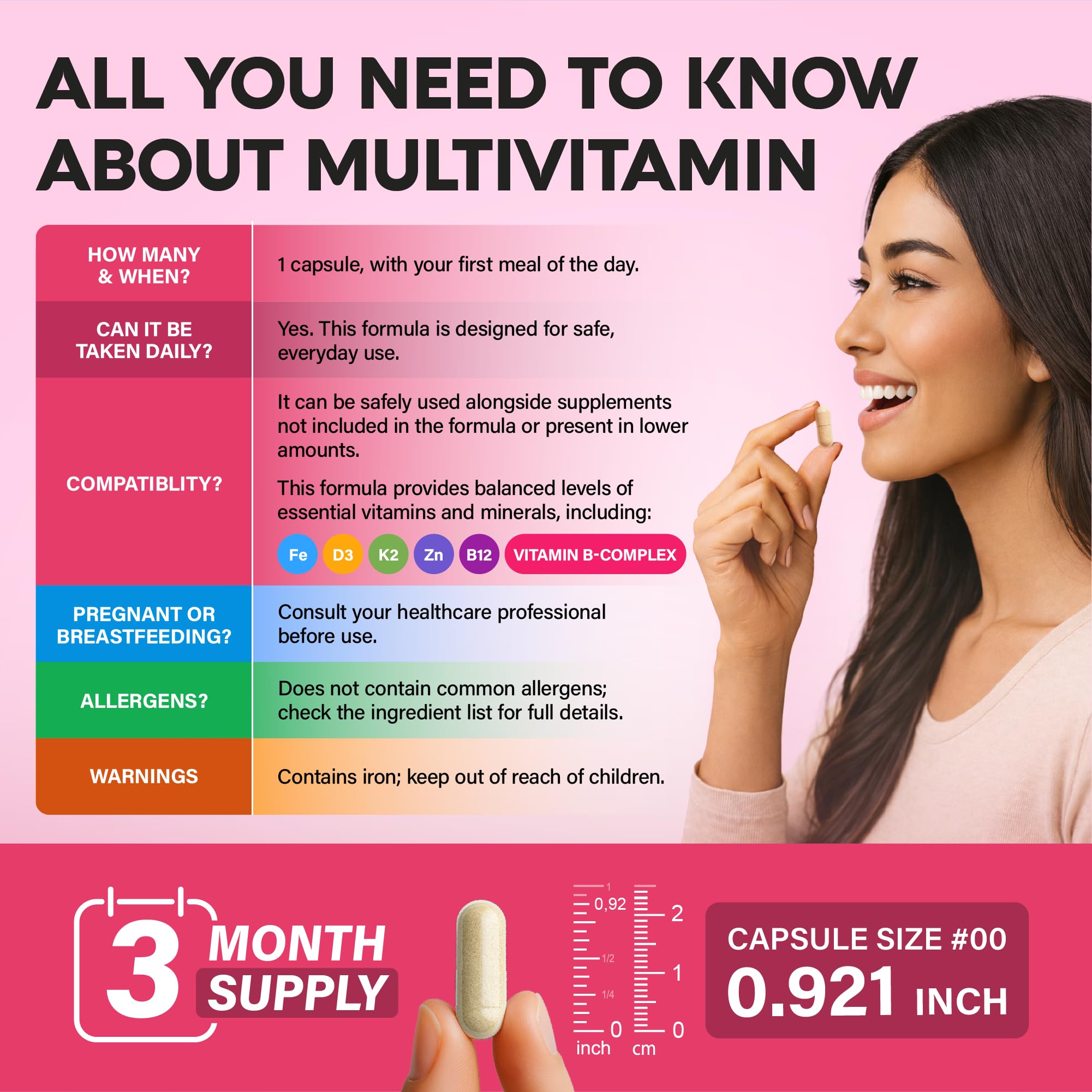 Multivitamin for Women 47in1 - B-Complex, Biotin, D3 & K2, Iron - 90 Caps | Womens Multivitamin - Whole Foods | Hair Growth Support | Digestion & Metabolism - Bioavailable & Gentle on Stomach - 1/Day