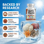 Clean Nutraceuticals Lions Mane 20in1 Mushroom Supplement with Turkey Tail Reishi Cordyceps Chaga Maitake Meshima Poria Cocos Shiitake Oyster Porcini Enoki - 1 Pack