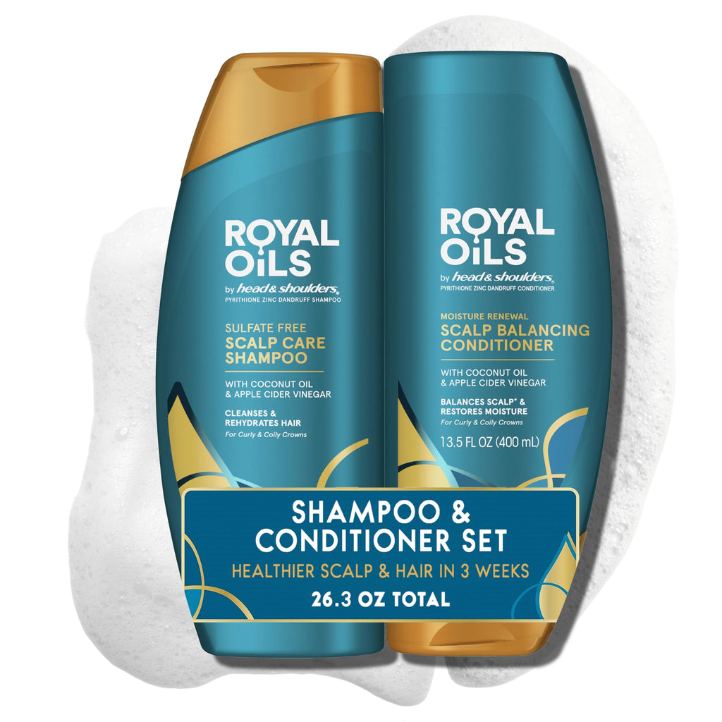 Head & Shoulders Royal Oils Anti-Dandruff Shampoo and Conditioner Twin Pack, 1% Pyrithione Zinc, Curly Hair, Coily Hair, Scalp Relief, Moisture Renewal, 31.4 fl oz Each
