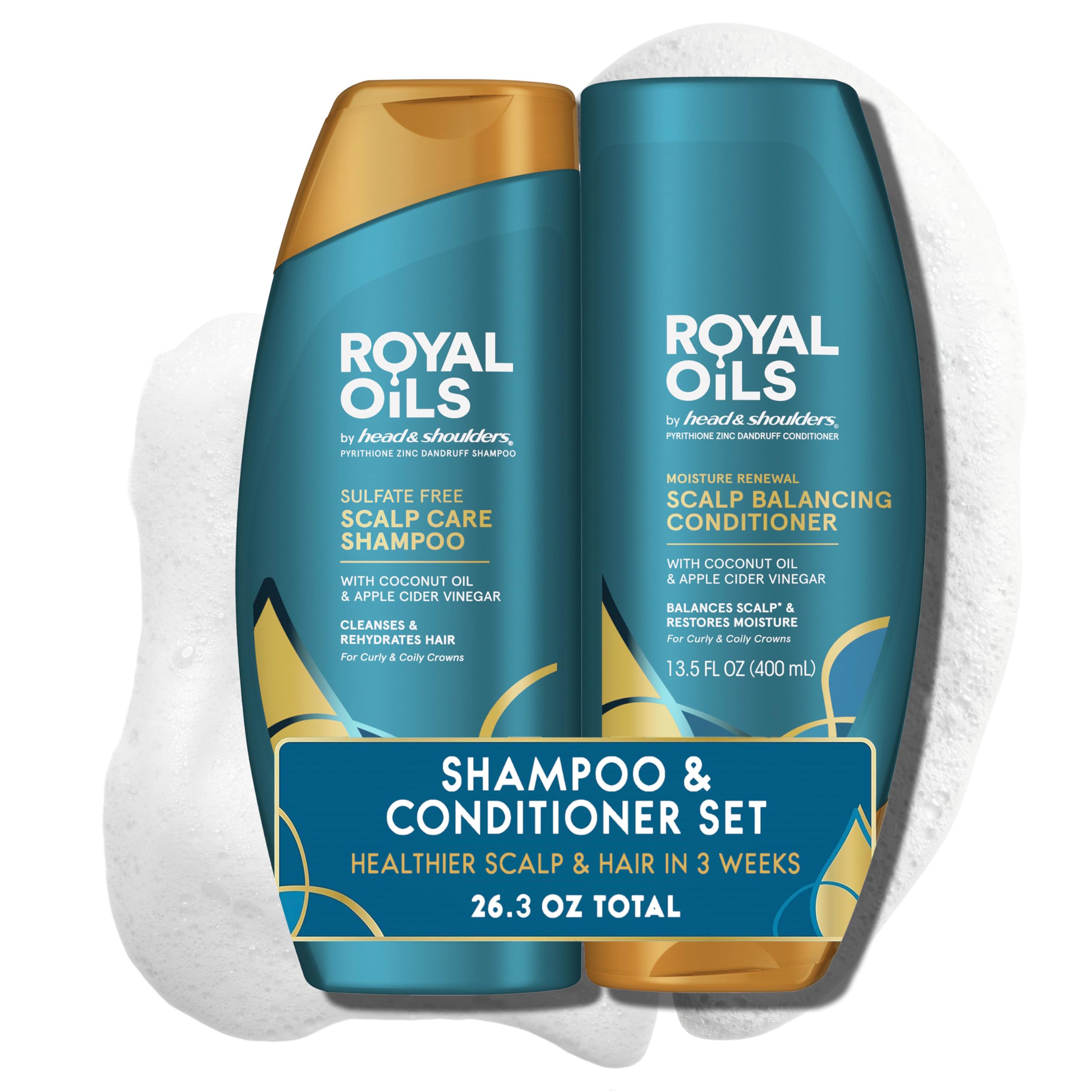 Head & Shoulders Royal Oils Anti-Dandruff Shampoo and Conditioner Twin Pack, 1% Pyrithione Zinc, Curly Hair, Coily Hair, Scalp Relief, Moisture Renewal, 31.4 fl oz Each