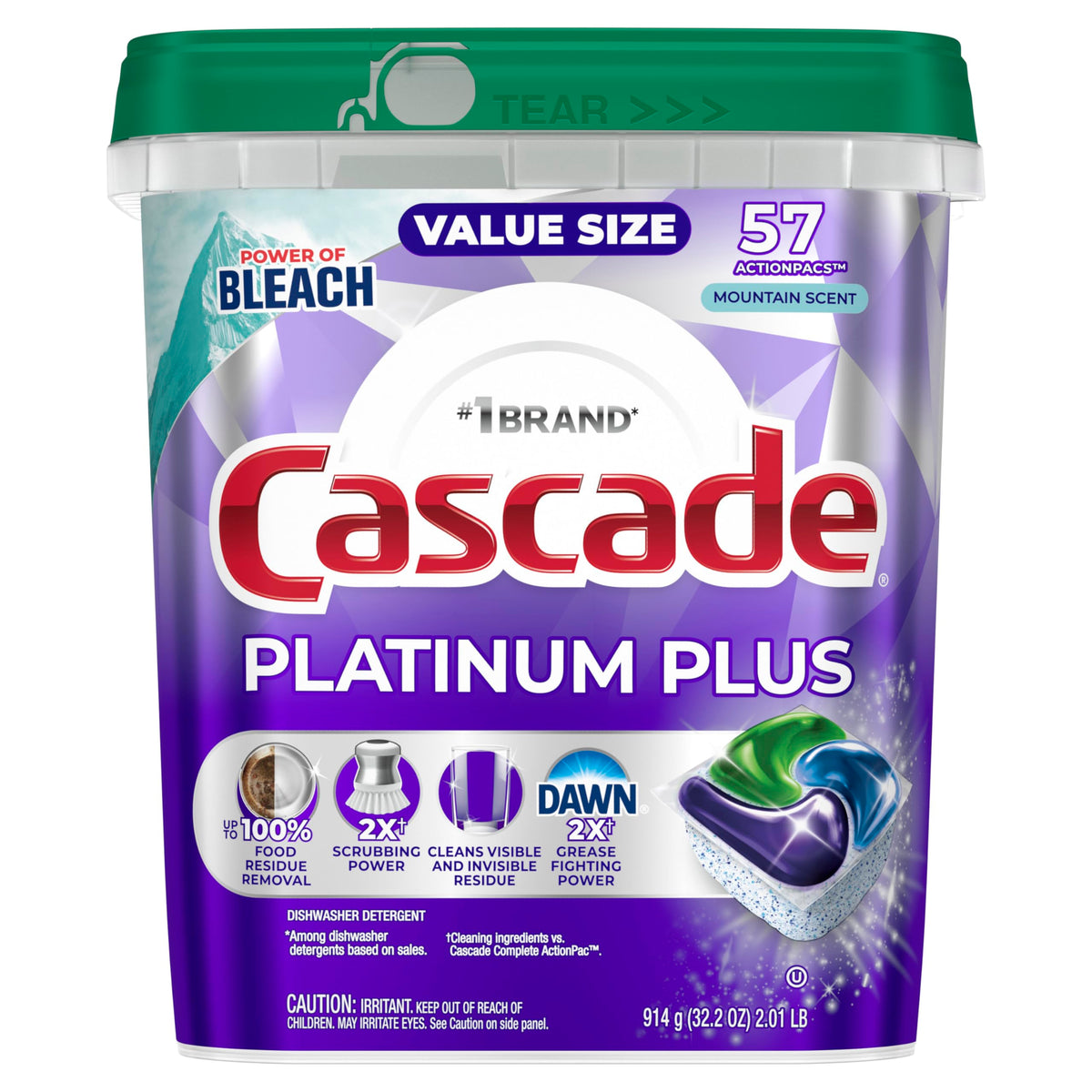 Cascade Platinum Plus Dishwasher Pods, Dishwasher Detergent, Dish Detergent Soap, Mountain, 57 Count