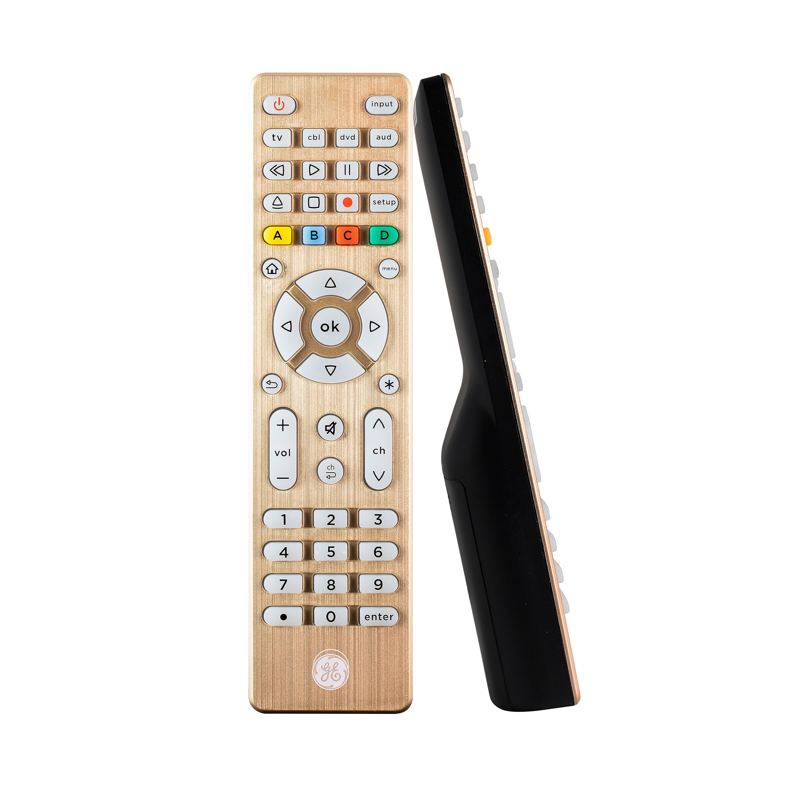 Buy now GE Universal Remote Control, Samsung TV Remote,Universal TV Remote for Roku TV, Vizio, LG, Sony, Sharp, Roku, Apple TV, TCL, Panasonic, Smart TVs, Streaming Players, Blu-ray, DVD, 4-Device, Gold,48845 4 Device Gold at indiglob india
