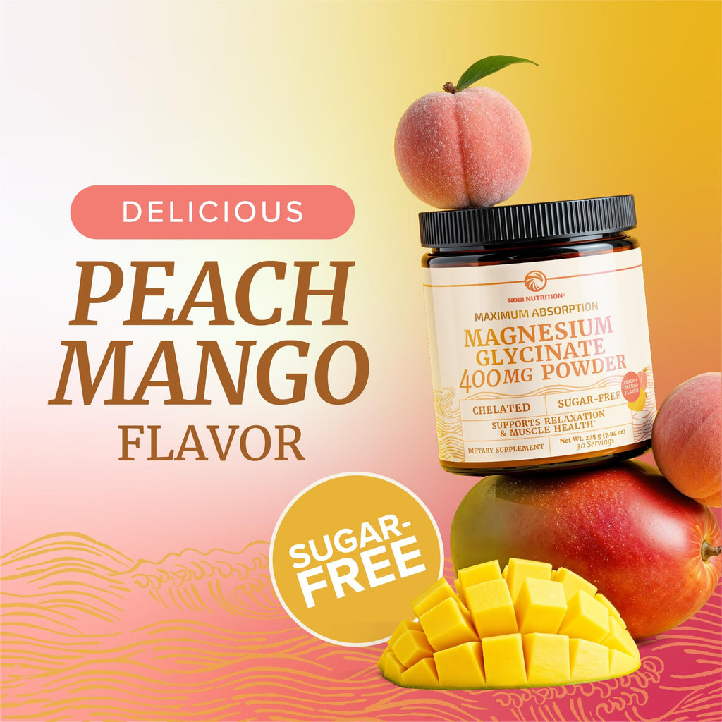 Magnesium Glycinate Powder 400MG, Sleep & Relaxation Support, Sugar-Free | Tasty Peach Mango Flavor, High Absorption Chelated Magnesium Powder, Vegan, Gluten-Free, Non-GMO, 30 Servings, 225g (7.94oz)