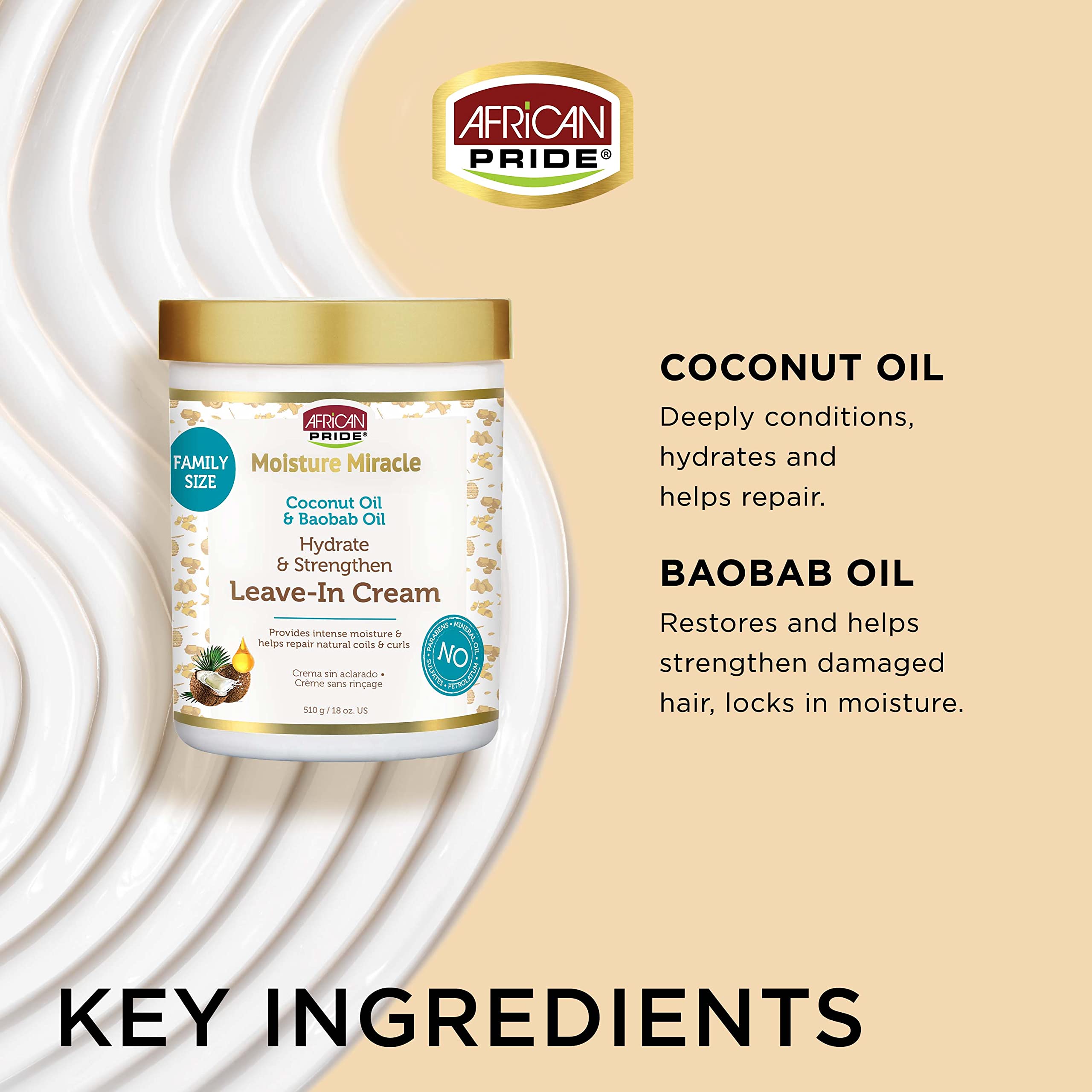 African Pride Moisture Miracle Coconut Oil & Baobab Oil Leave-In Hair Cream (3 Pack) - Provides Intense Moisture & Helps Repair Natural Coils & Curls, Hydrates & Strengthens, 18 oz