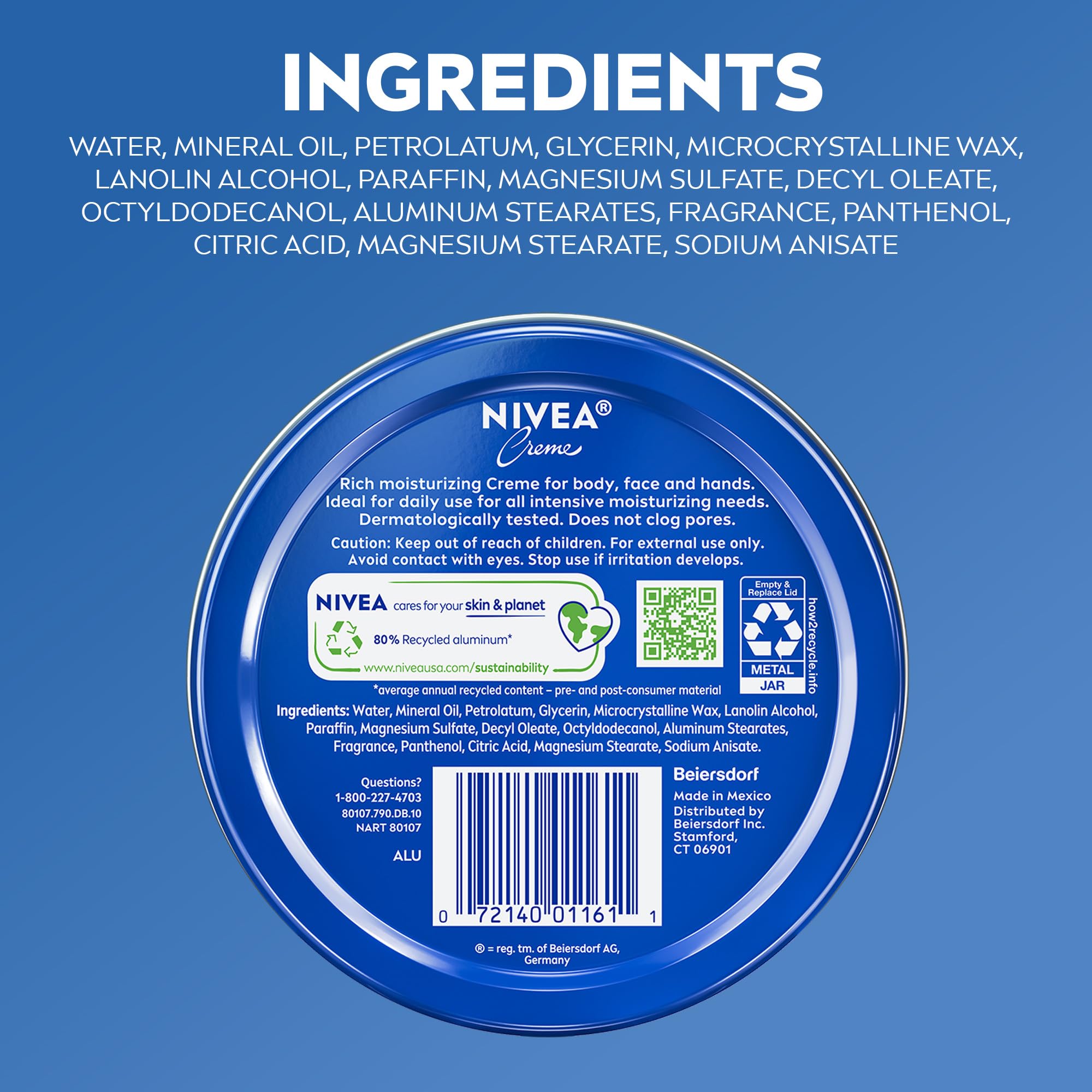 Buy now NIVEA Creme Body, Face and Hand Moisturizing Cream for All Skin Types, Rich Body Moisturizer with Provitamin B5, 13.5 Oz Tin at indiglob india