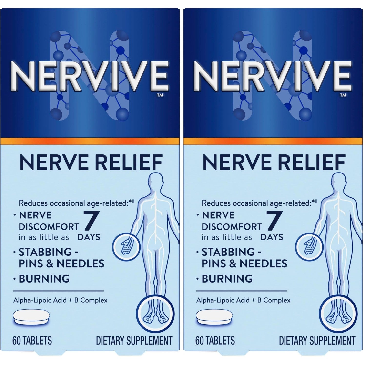 Nervive Nerve Relief, Occasional Nerve Discomfort II, Nerve Relief, Starts Working in 7 Days, Stabbing, Burning, Alpha Lipoic Acid, B Vitamins, Turmeric, Ginger, Supplement, 60 Tablets