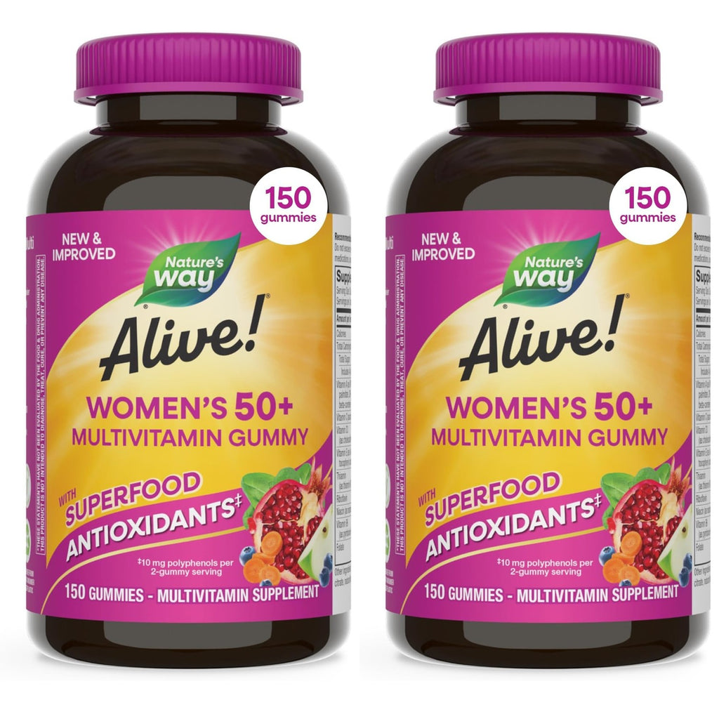 Nature's Way Alive! Women's 50+ Multivitamin Gummies, Mixed Berry, 130 ct | Daily Gummy Multi with B-Vitamins, Vitamin D3 & Calcium to Support Heart, Brain, & Bone Health for Women 50 and Older*