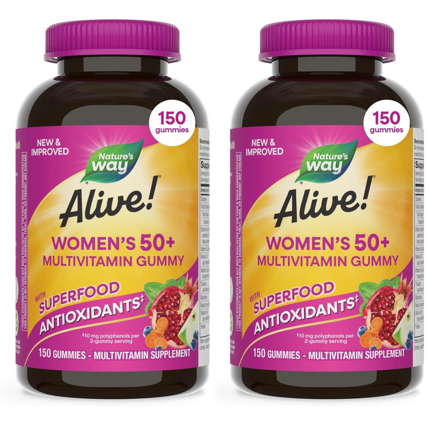 Nature's Way Alive! Women's 50+ Multivitamin Gummies, Mixed Berry, 130 ct | Daily Gummy Multi with B-Vitamins, Vitamin D3 & Calcium to Support Heart, Brain, & Bone Health for Women 50 and Older*