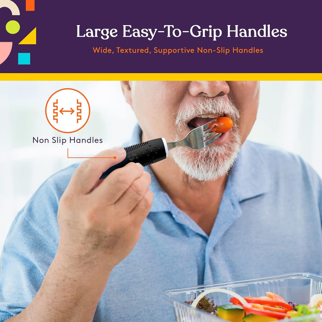 Buy now Special Supplies Adaptive Utensils (5-Piece Kitchen Set) Wide, Non-Weighted, Non-Slip Handles for Hand Tremors, Arthritis, Parkinsonâ€™s or Elderly Use (Black) at indiglob india