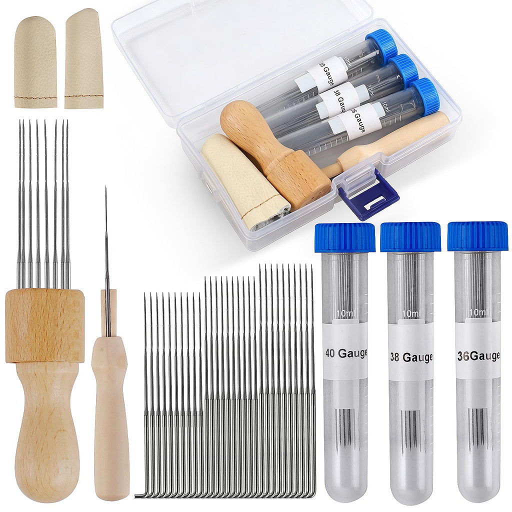 Phinus Needle Felting Ket, Needle Felting Supplies with 30pcs 3 Sizes Wool Felting Needles, Wooden Handle, Fingercots, Storage Box, Felting Needle Tools for Beginner & Professional DIY Felting Crafts