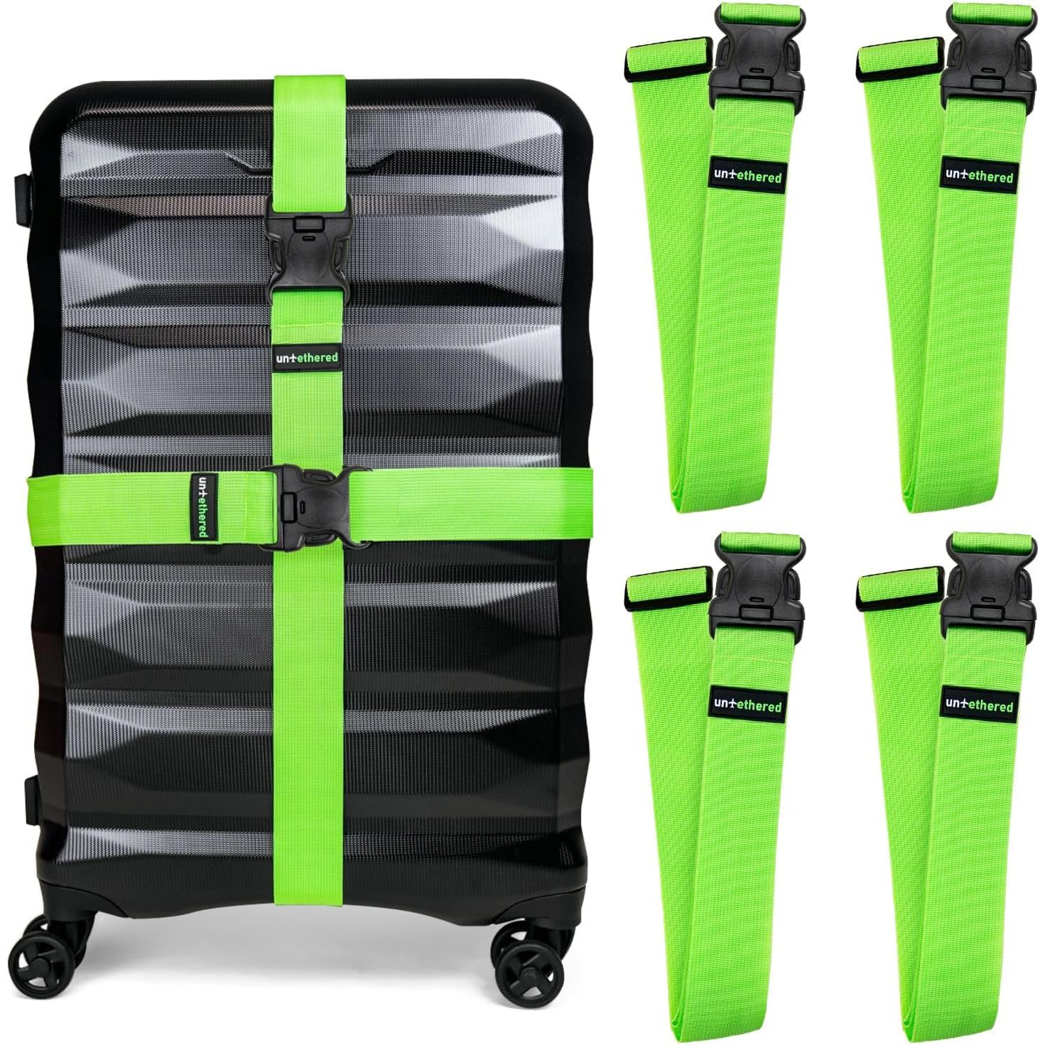 Buy now Untethered Luggage Straps | TSA-Approved Suitcase Belts with Heavy-Duty Buckles. Secure Adjustable Travel Accessories for Checked Bags. 4-Pack Green Straps at indiglob india