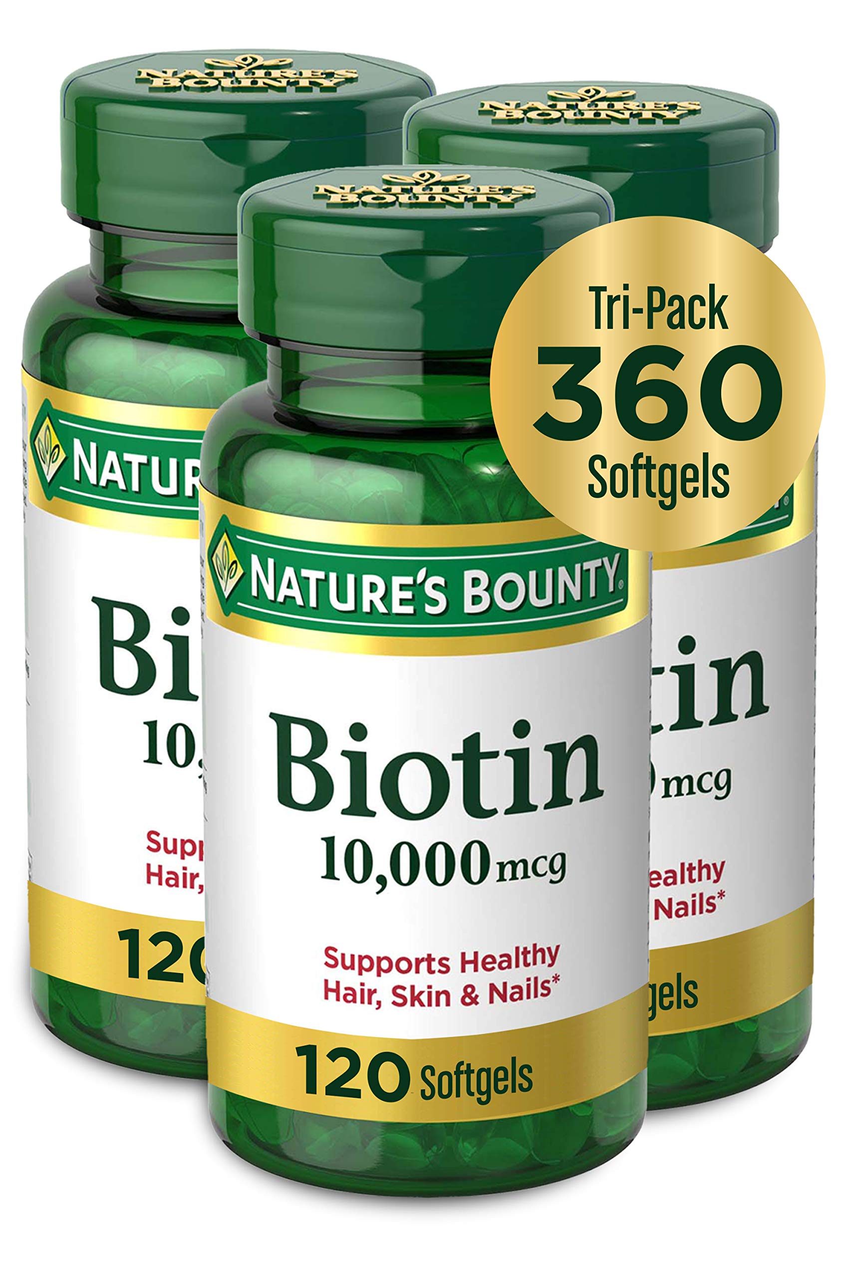 Buy now Nature's Bounty Biotin Hair Skin and Nails Vitamins, Supports Healthy Hair, Skin and Nails, 10,000 mcg, 120 Softgels (Pack of 1) 120 Count (Pack of 3) at indiglob india