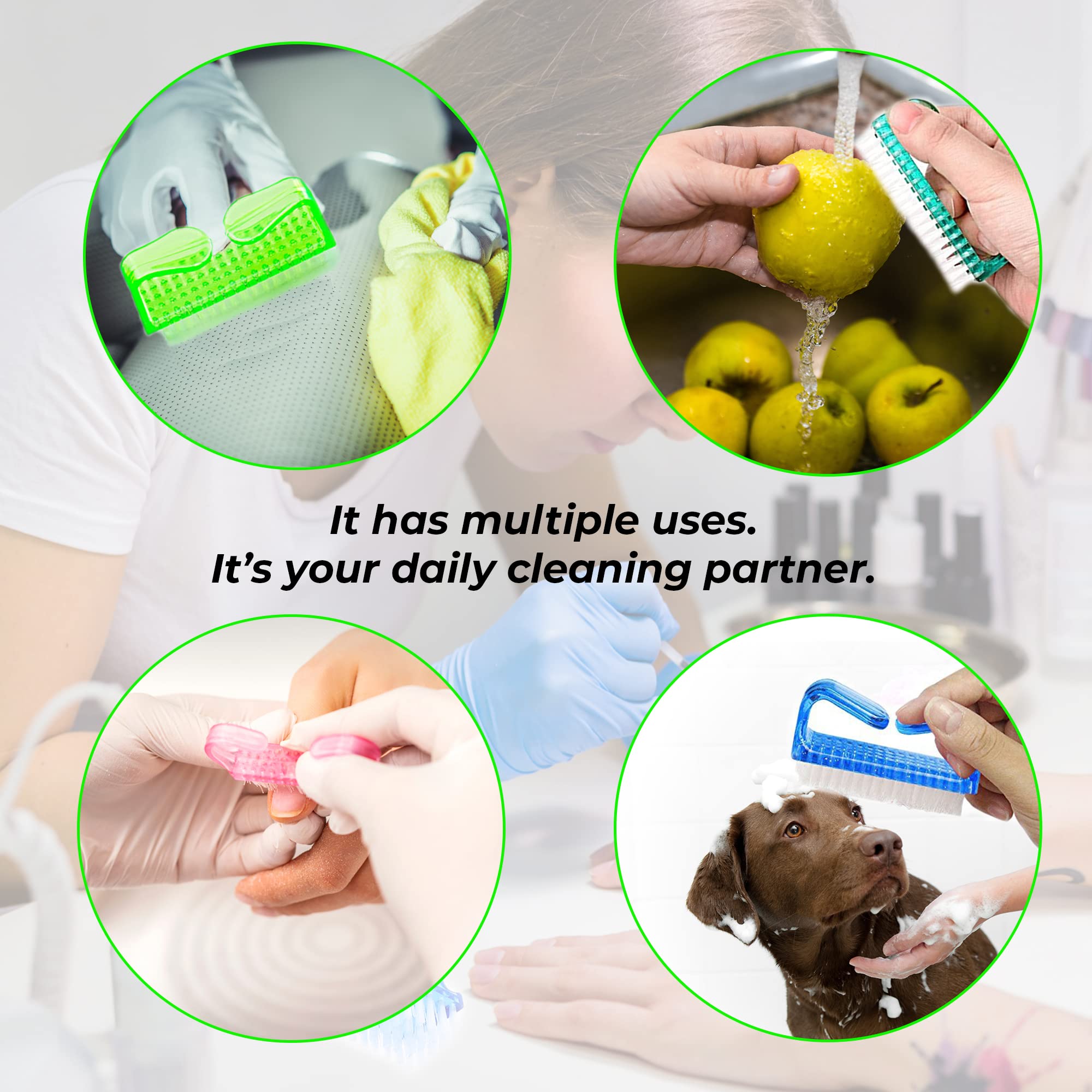 4 Pcs Nail Brush for Cleaning Fingernails, Nail Brush Handle Grip Brush for Nail and Toes,Pedicure Brushes for Men and Women, Fingernail Scrub Cleaning Brushes