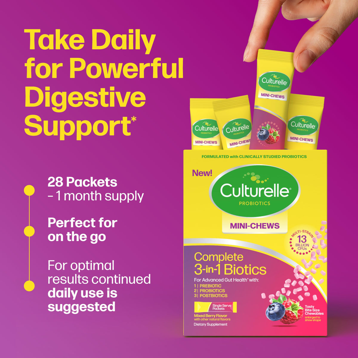 Culturelle Complete 3-in-1 Biotics Mini-Chews Daily Probiotic, 28 Ct