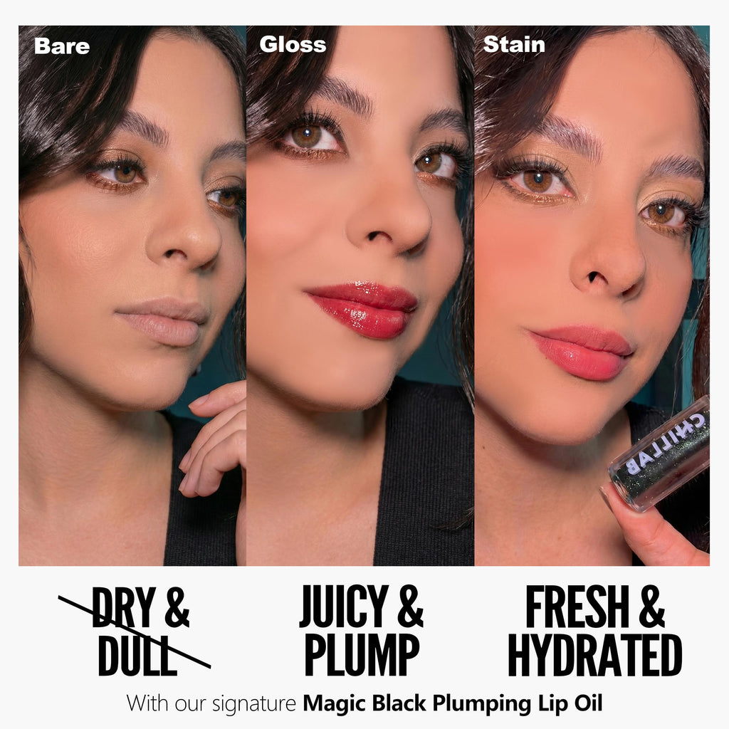 Chillab Magic Black Plumping Lip Oil 0.17oz, Hydrating Color-Adapting Tint