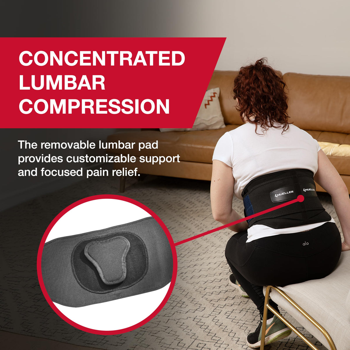 MUELLER Sports Medicine Adjustable Lumbar Back Brace, Lower Back Pain Relief and Support Belt for Men and Women, Black, One Size Fits Most