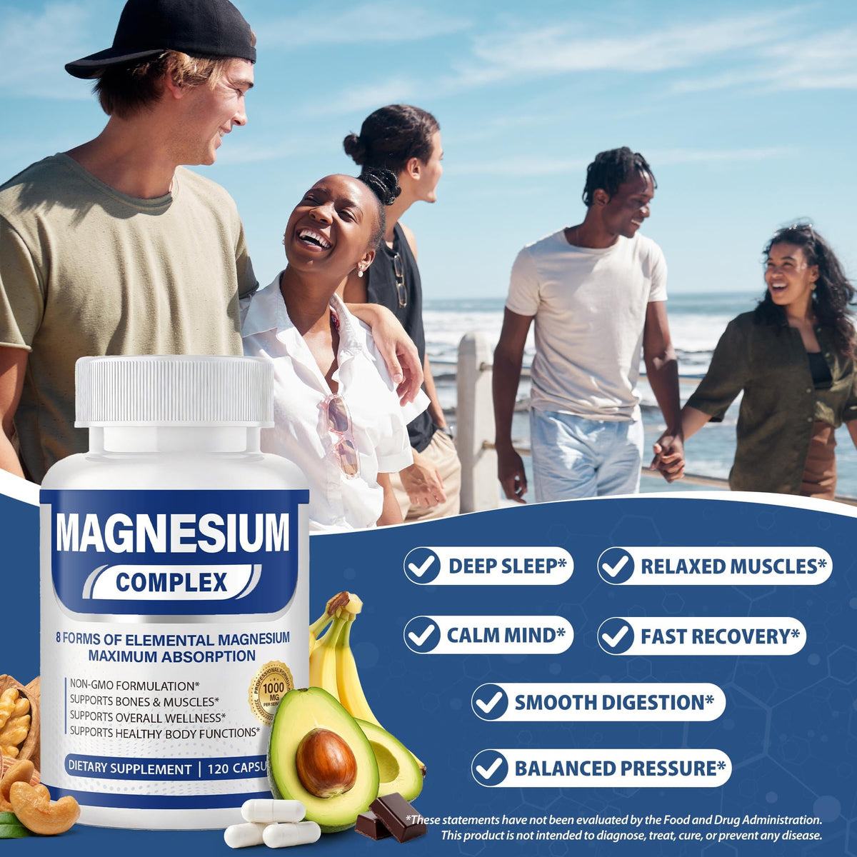 1000mg Magnesium Complex for Women & Men, 120 Capsules