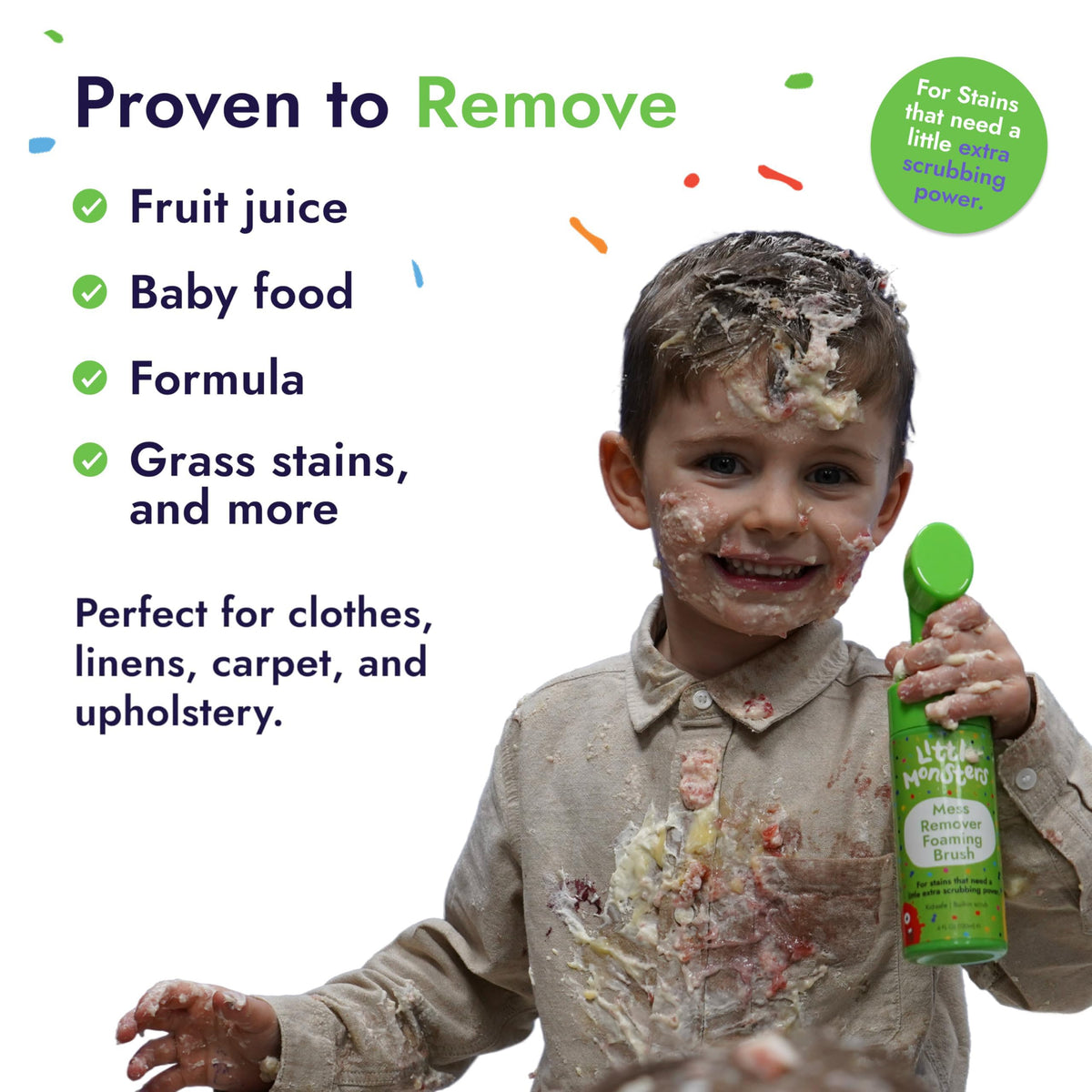 Little Monsters Mess Remover Foaming Brush, Kid-Friendly Stain Remover