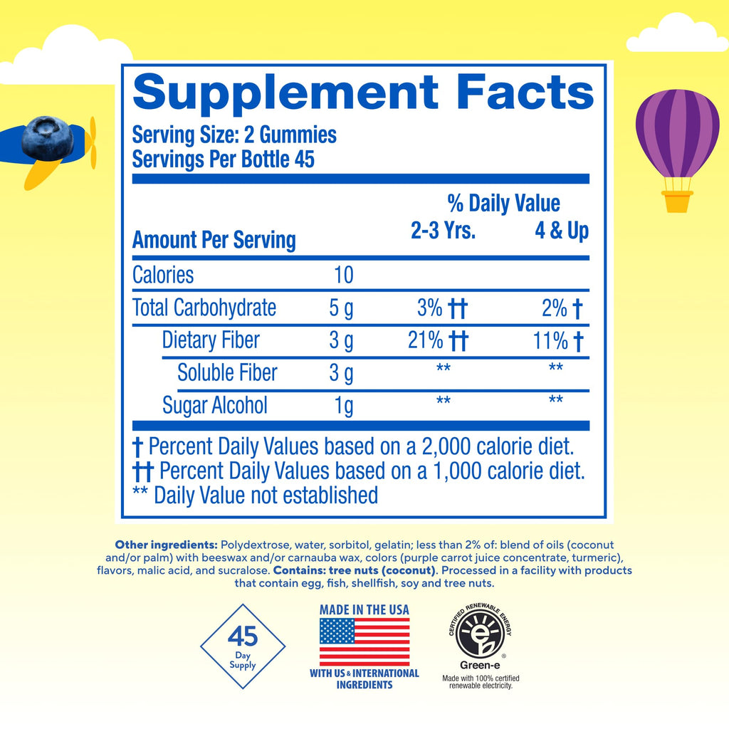 L'il Critters Kids Fiber Gummy Bears Supplement, 90 Count | Assorted Fruit Flavors | Gluten and Dairy-Free Supplement