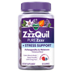 ZzzQuil PURE Zzzs De-Stress 2mg Melatonin Gummies, , Sleep Aids for Adults, Ashwagandha for Stress Support, 60 Gummies