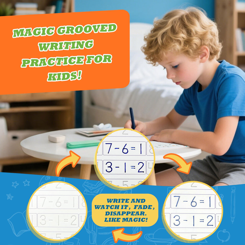 Magic Grooved Writing Practice for Kids, Reusable Grooved Workbook