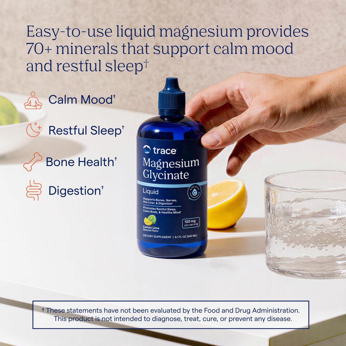 Trace Minerals Magnesium Glycinate Liquid Supplement, Lemon Lime, 8 fl oz