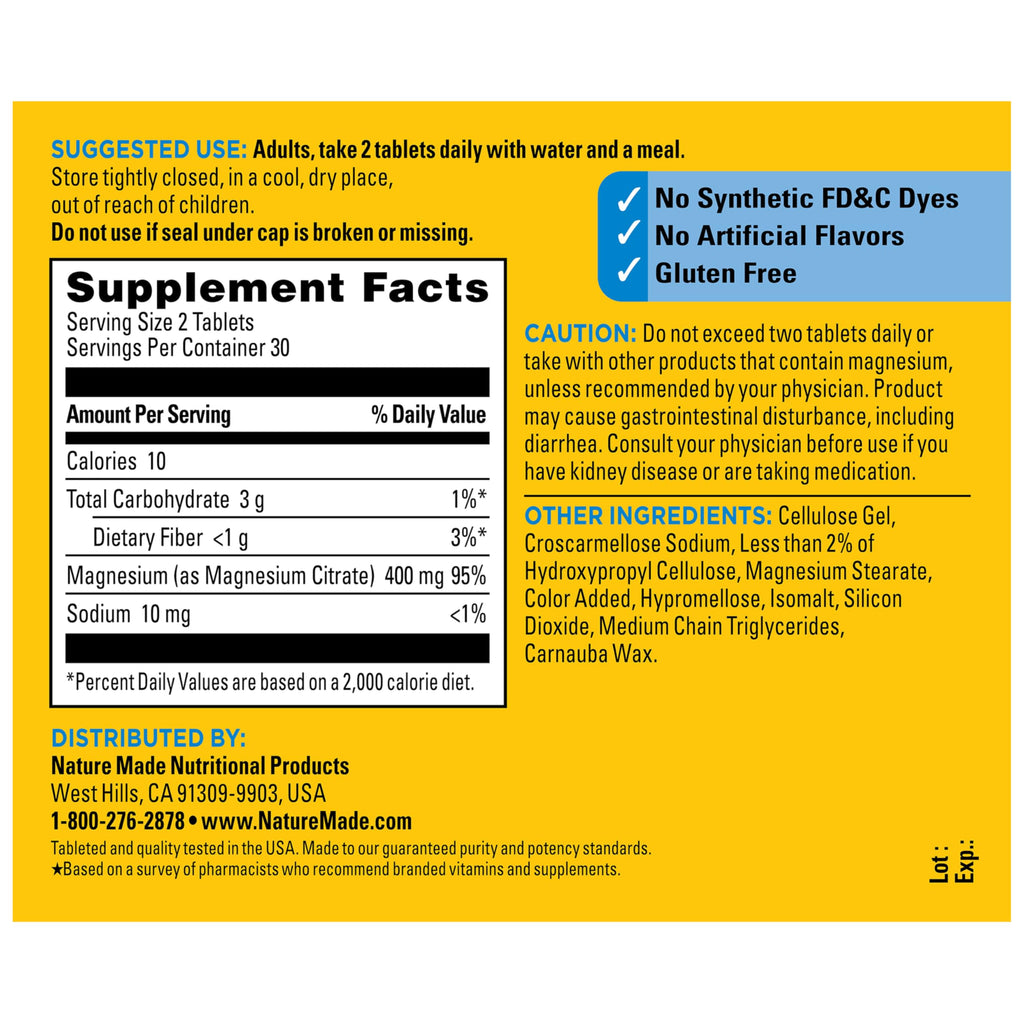 Nature Made Extra Strength Dosage Magnesium Citrate Tablets, 60 Tablets