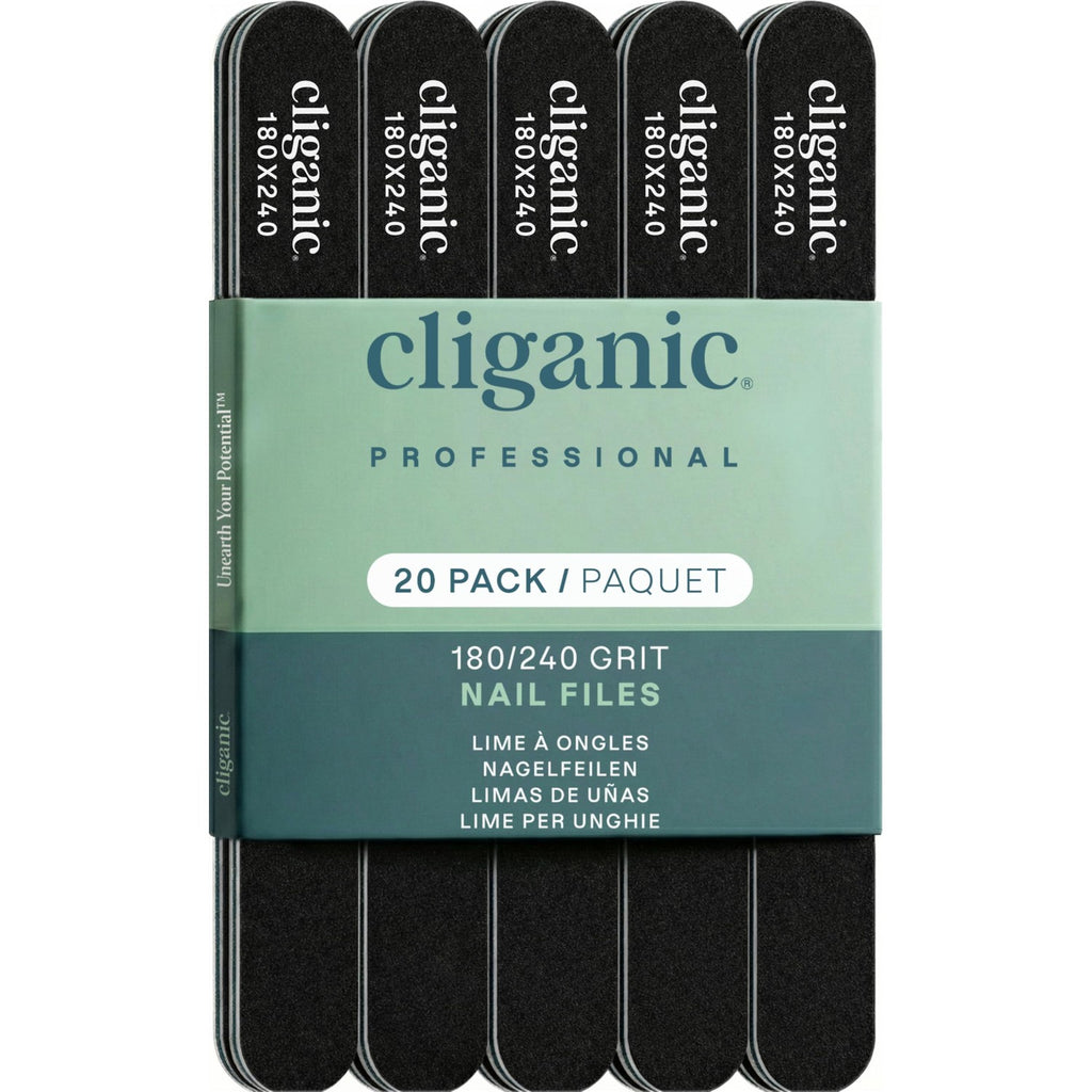 Cliganic 12 Pack Nail File Set: 180/240 Grit | Professional Emery Boards for Natural, Gel & Acrylic Nails | Washable Double Sided Kit | Cliganic 90 Days Warranty
