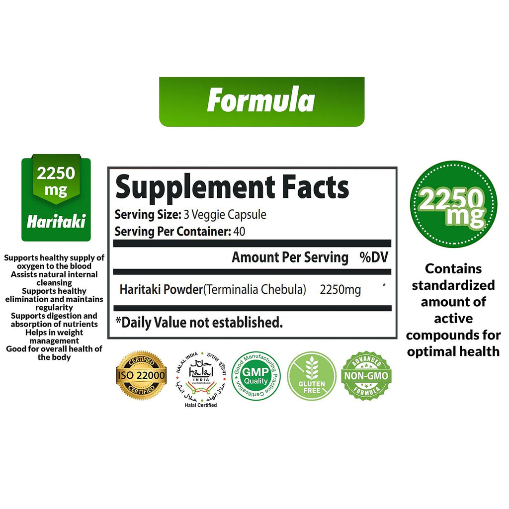 Organic India Haritaki Capsules 2250MG, Rejuvenation, Improving Digestion, Maintains Regularity | Non-GMO Vegan Gluten-Free Herbs and Supplements, 120 Caps