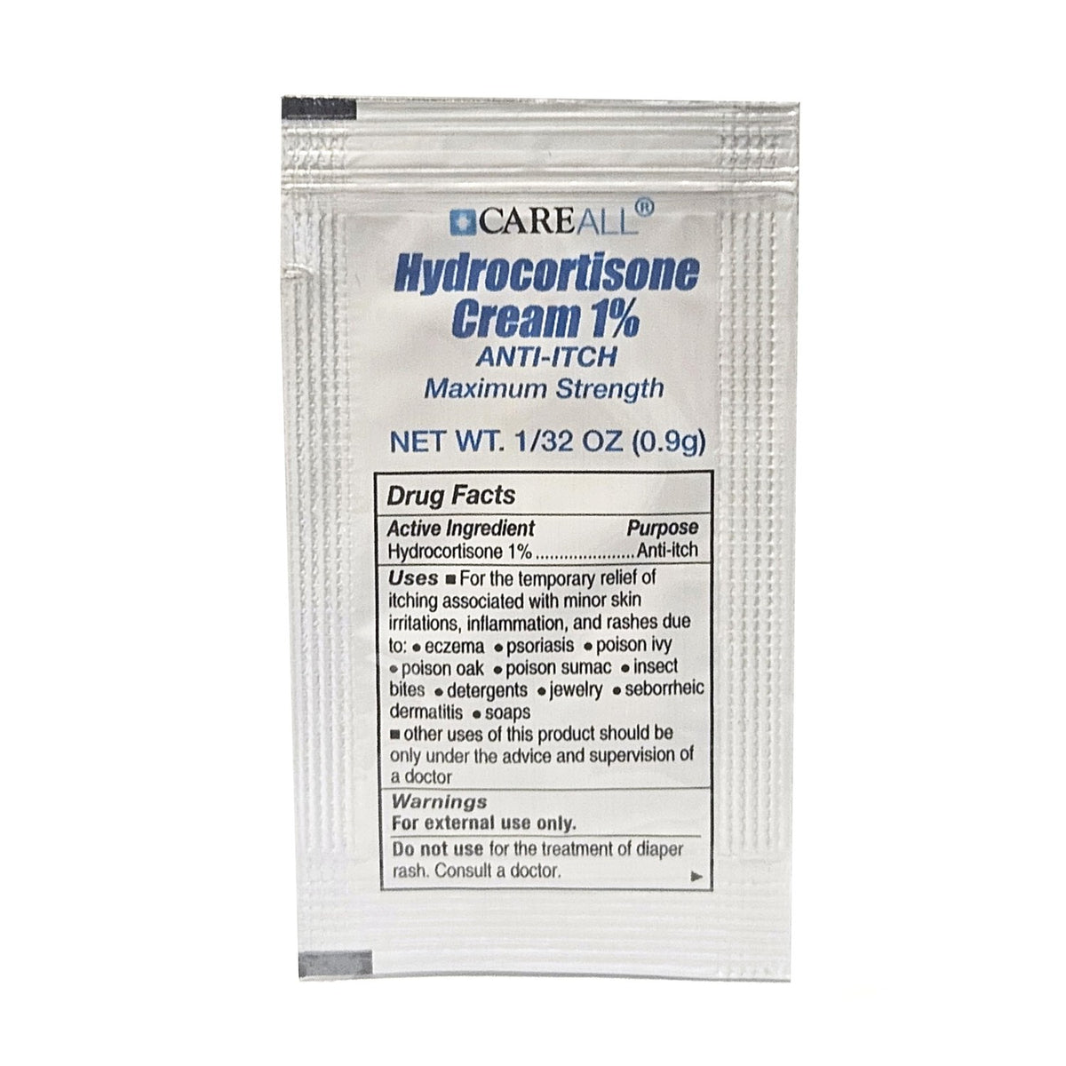 CareAll Hydrocortisone Cream 1% (25 Pack), 0.9gr Foil Packet. Maximum Strength Formulation, Anti-Itch Rash Skin Cream Relieves Itching, Eczema, Insect Bites, Poison Ivy, and Psoriasis