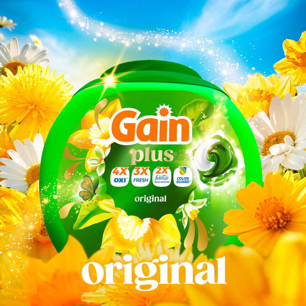 Gain Plus Flings Liquid Laundry Detergent Pacs, Gain's Best Clean, All-In-One, Original Scent, 45 Count