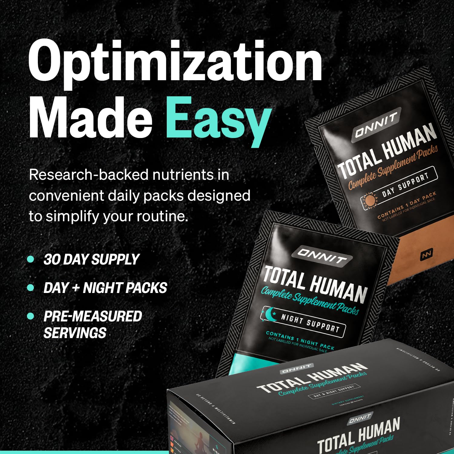 ONNIT Total Human Daily Multivitamin Packs for Men & Women, 30-Day Supply | Comprehensive day & night capsule packs; vitamins, minerals & herbs for daily wellness; 60 packs, 30-day supply, men & women