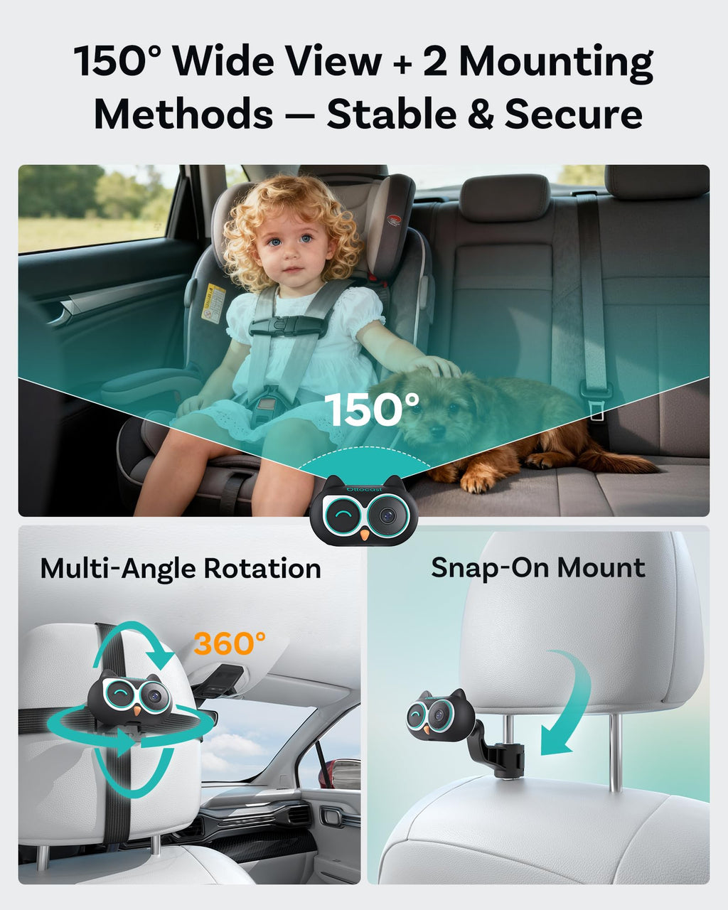OTTOCAST Cabin Care Baby Car Camera 2026 (for Wired CarPlay Only)