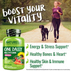 NATURELO One Daily Multivitamin for Women w/Vitamin B12, 60 Count | Energy Support, Whole Food Daily Women Multivitamin Supplement, Nourish Hair/Skin/Nail, Non-GMO, No Soy, Gluten Free