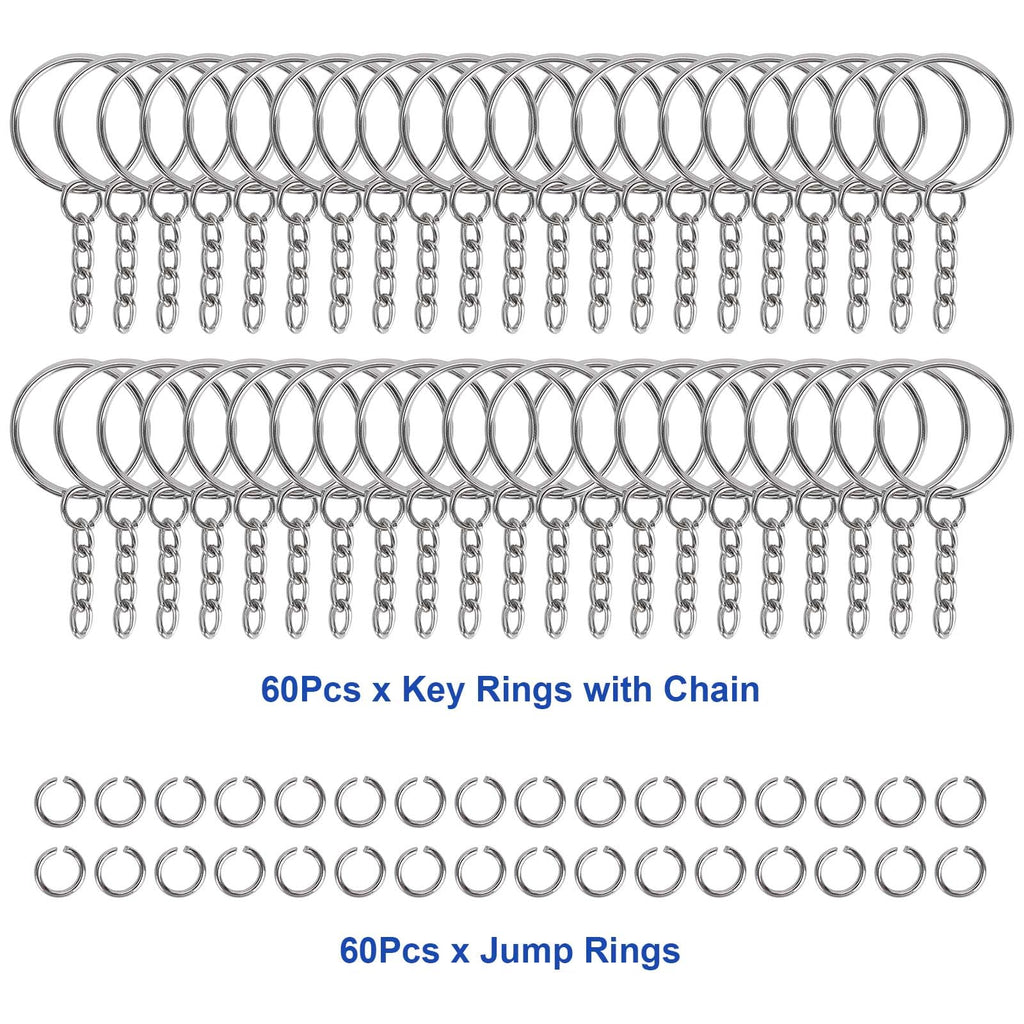 120PCS Keychain Making Supplies, 60PCS Key Chain Rings with Chain and 60PCS Jump Rings, Keychains Bulk Rings Making Kit for Crafts
