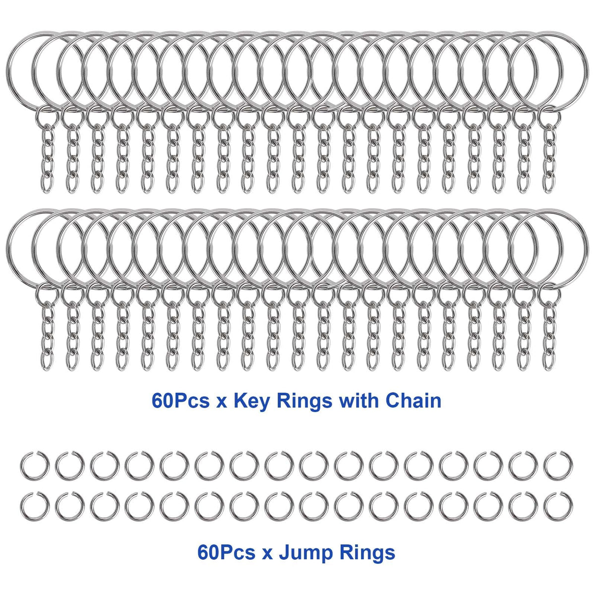 120PCS Keychain Making Supplies, 60PCS Key Chain Rings with Chain and 60PCS Jump Rings, Keychains Bulk Rings Making Kit for Crafts