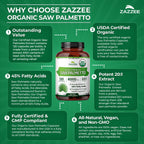 Zazzee USDA Organic Saw Palmetto 20:1 Extract, 40% Fatty Acids, Vegan